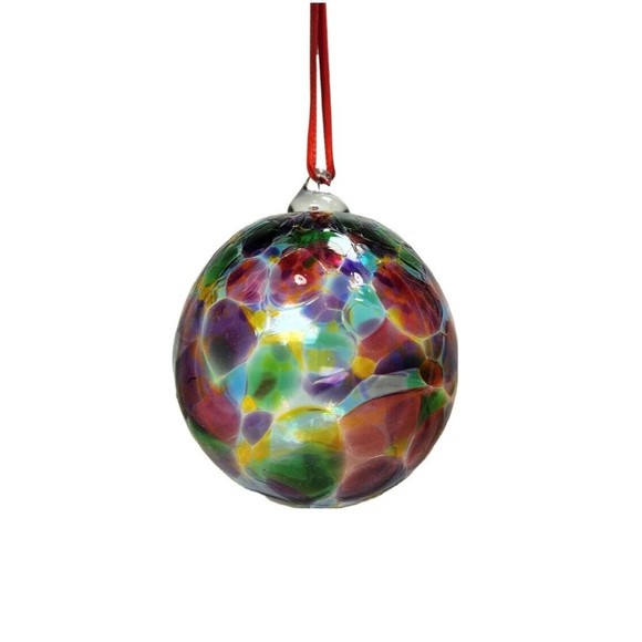 GLASSOMETRY Studios Other - Glassometry Studios Blown Art Glass Ball Ornament Rainbow Hanging Signed